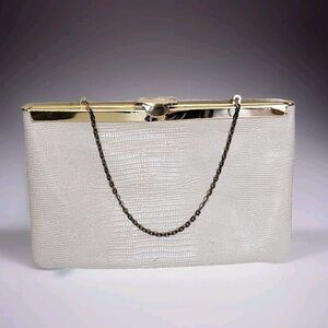 Vintage Etra Snakeskin Leather and Gold Clutch Handbag.